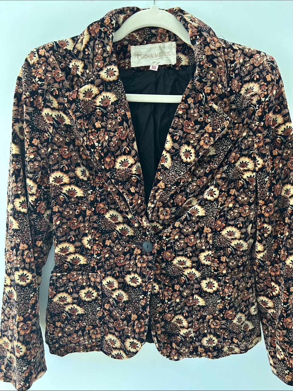 John Meyer Velvet Single-Button Blazer Tailored Fall Floral Bohemian Whimsigoth - Picture 14 of 14
